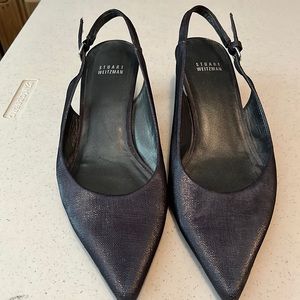 Stuart Weitzman navy kitten heel sling backs